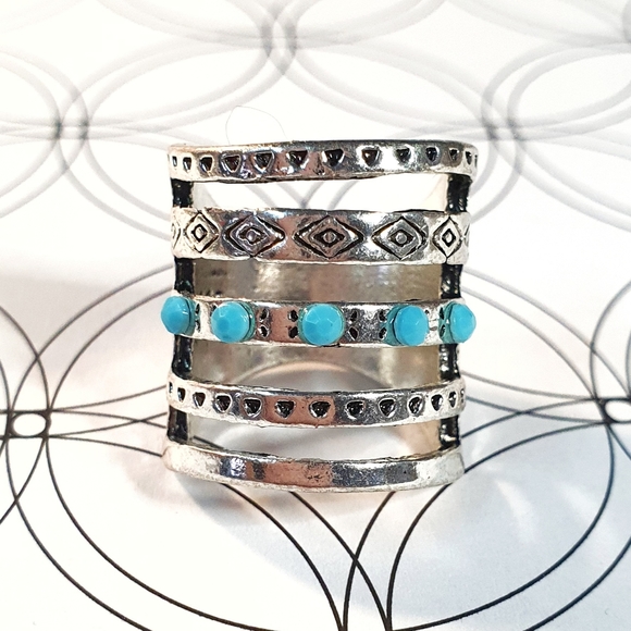 Boho Turqouise 5 Layered Silver Plated Ring - Picture 5 of 10